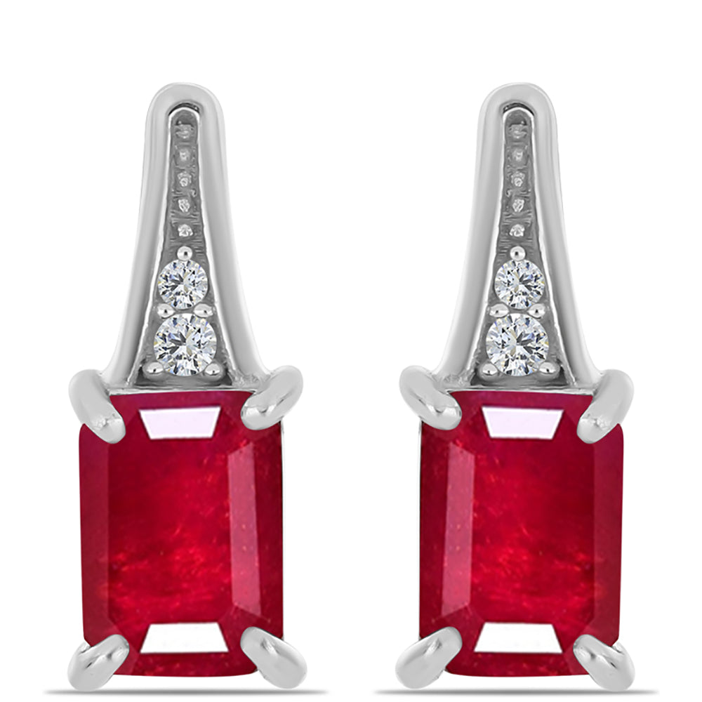 Stříbro 925/1000 - Náušnice s Madagaskarským Rubínem a Bílým Topazem - Karátové číslo: 2.6. přibližná hmotnost: 3.46 gramů