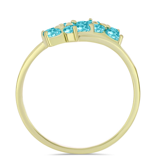 Pozlacené stříbro 925/1000 Prsten s Paraiba Křemenem a Bílým Topazem - Karátové číslo: 1.36. přibližná hmotnost: 2.62 gramů