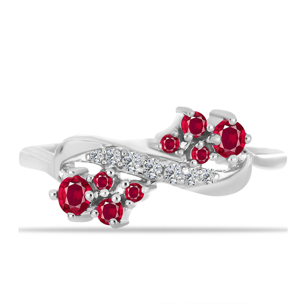 Stříbro 925/1000 - Prsten s Madagaskarským Rubínem a Bílým Topazem - Karátové číslo: 0.59. přibližná hmotnost: 2.56 gramů 1 