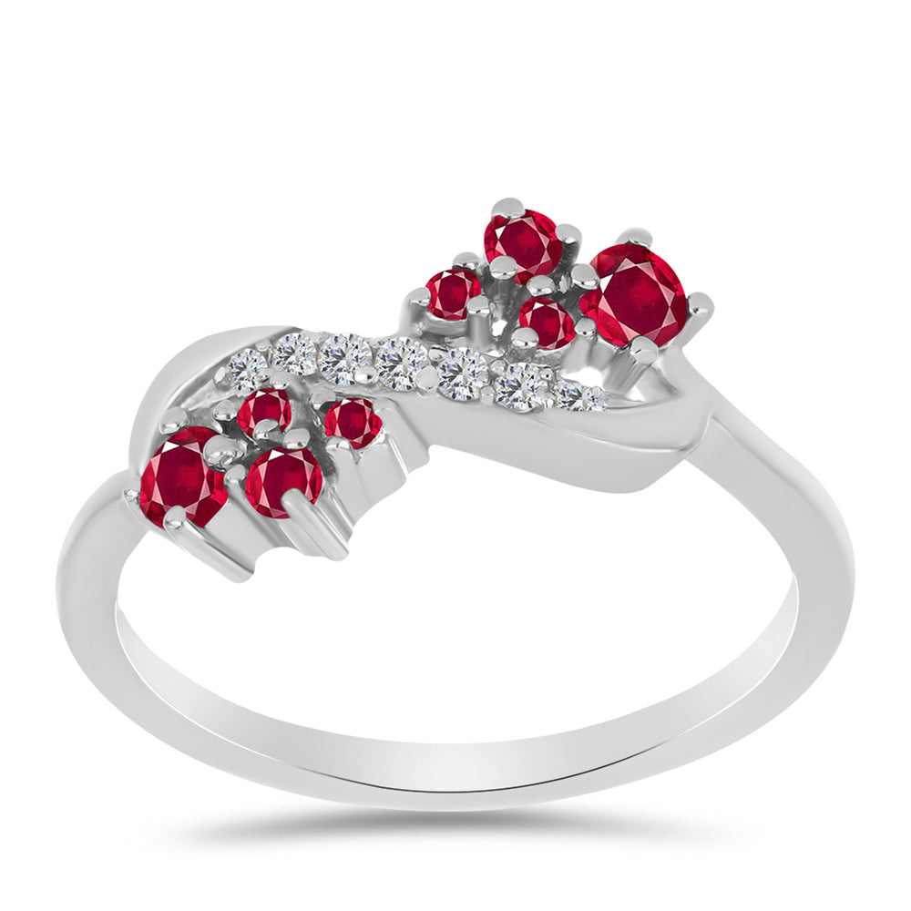 Stříbro 925/1000 - Prsten s Madagaskarským Rubínem a Bílým Topazem - Karátové číslo: 0.59. přibližná hmotnost: 2.56 gramů