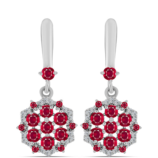 Stříbrné Náušnice s Madagaskarským Rubínem a Bílým Topazem