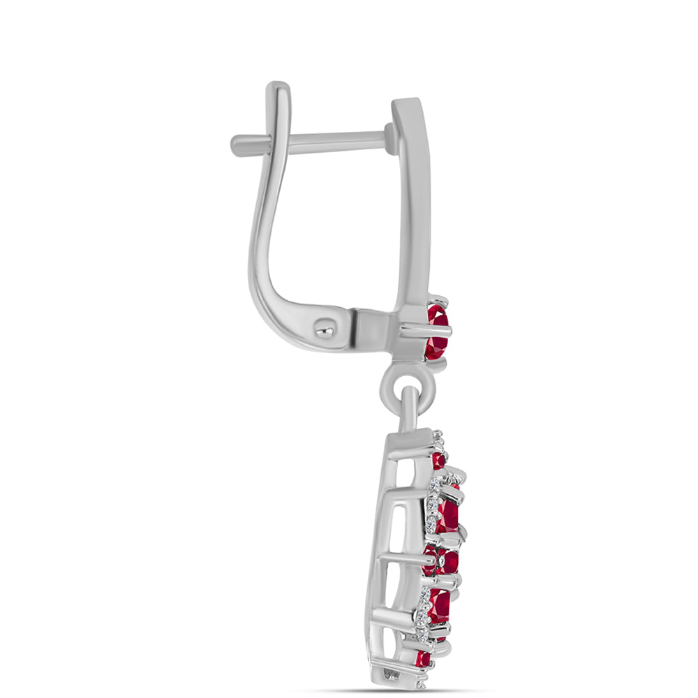 Stříbro 925/1000 - Náušnice s Madagaskarským Rubínem a Bílým Topazem - Karátové číslo: 2.91. přibližná hmotnost: 5.68 gramů 2 
