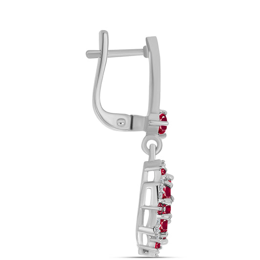Stříbrné Náušnice s Madagaskarským Rubínem a Bílým Topazem