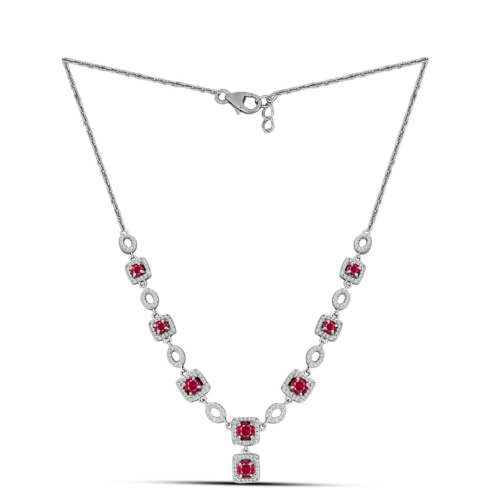 Stříbro 925/1000 - Náhrdelník s Madagaskarským Rubínem a Bílým Topazem - Karátové číslo: 6.06. přibližná hmotnost: 12.7 gramů 1 