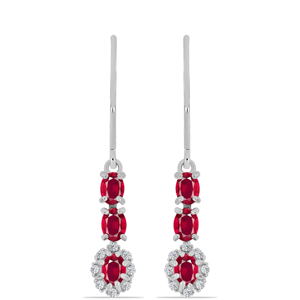 Stříbrné Náušnice s Madagaskarským Rubínem a Bílým Topazem 1 