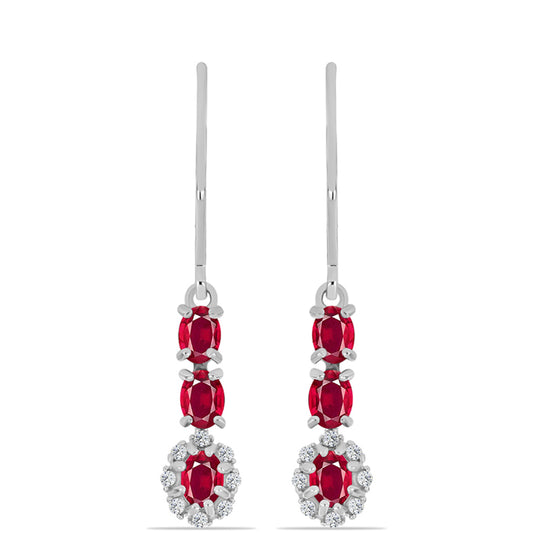 Stříbrné Náušnice s Madagaskarským Rubínem a Bílým Topazem