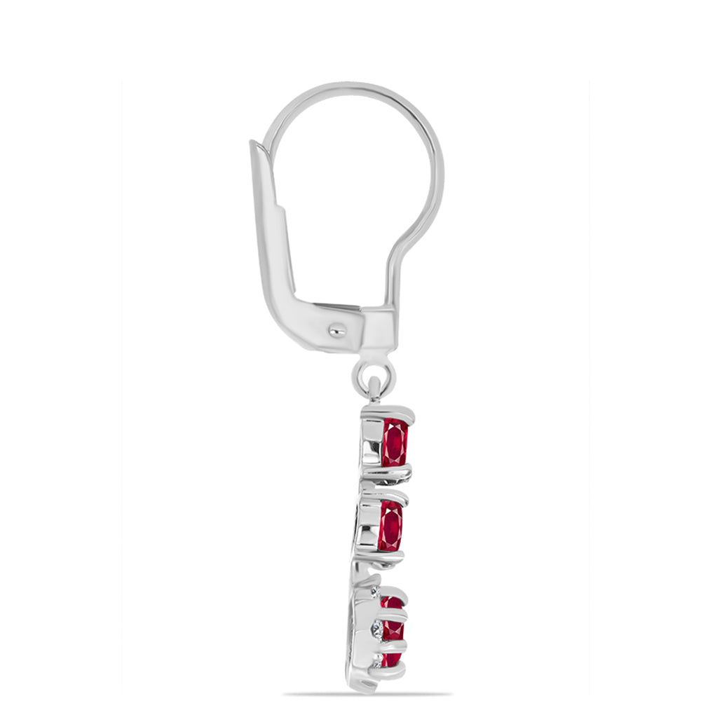 Stříbrné Náušnice s Madagaskarským Rubínem a Bílým Topazem 2 