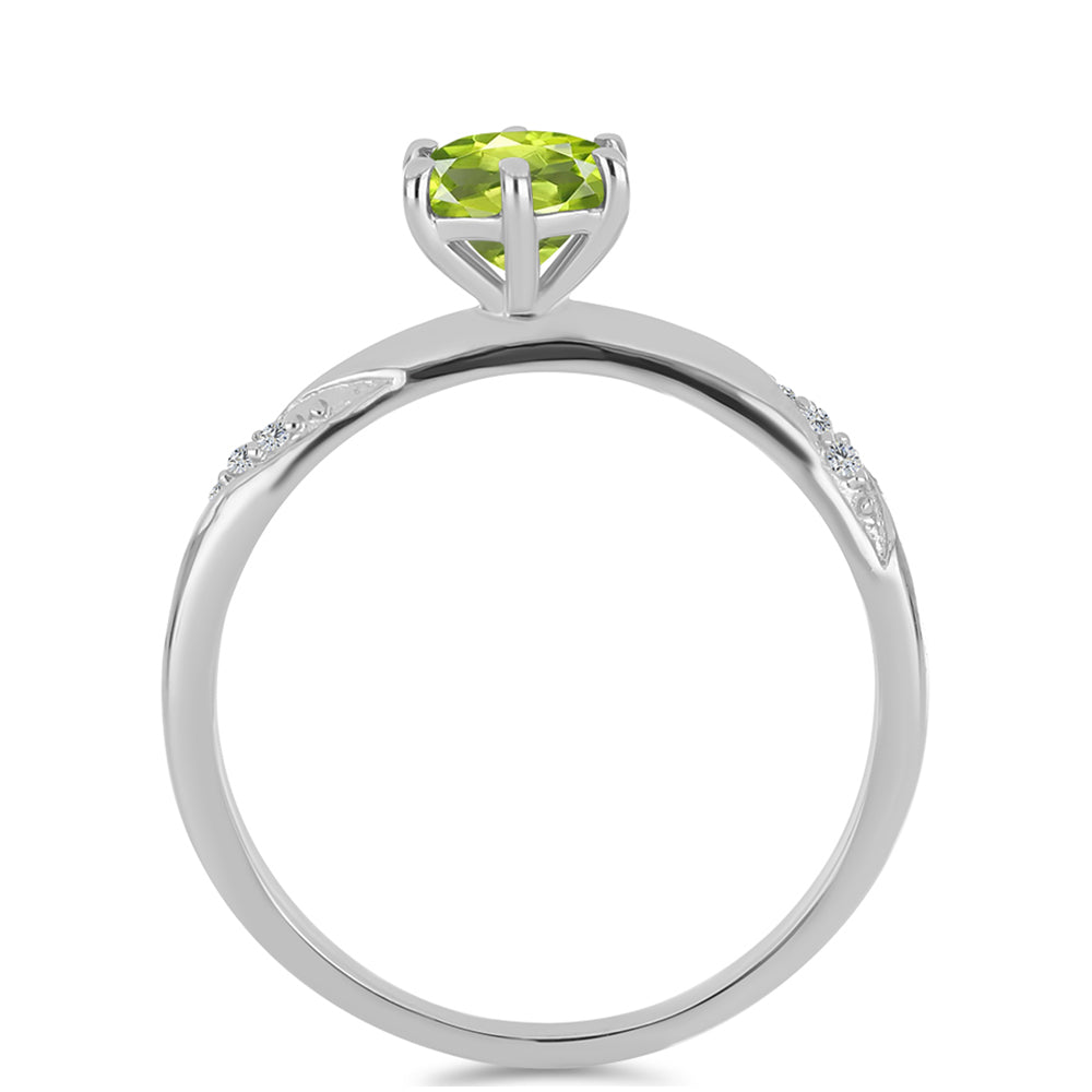 Stříbro 925/1000 - Prsten s Čchang-pajským Peridotem a Bílým Topazem - Karátové číslo: 0.96. přibližná hmotnost: 2.26 gramů