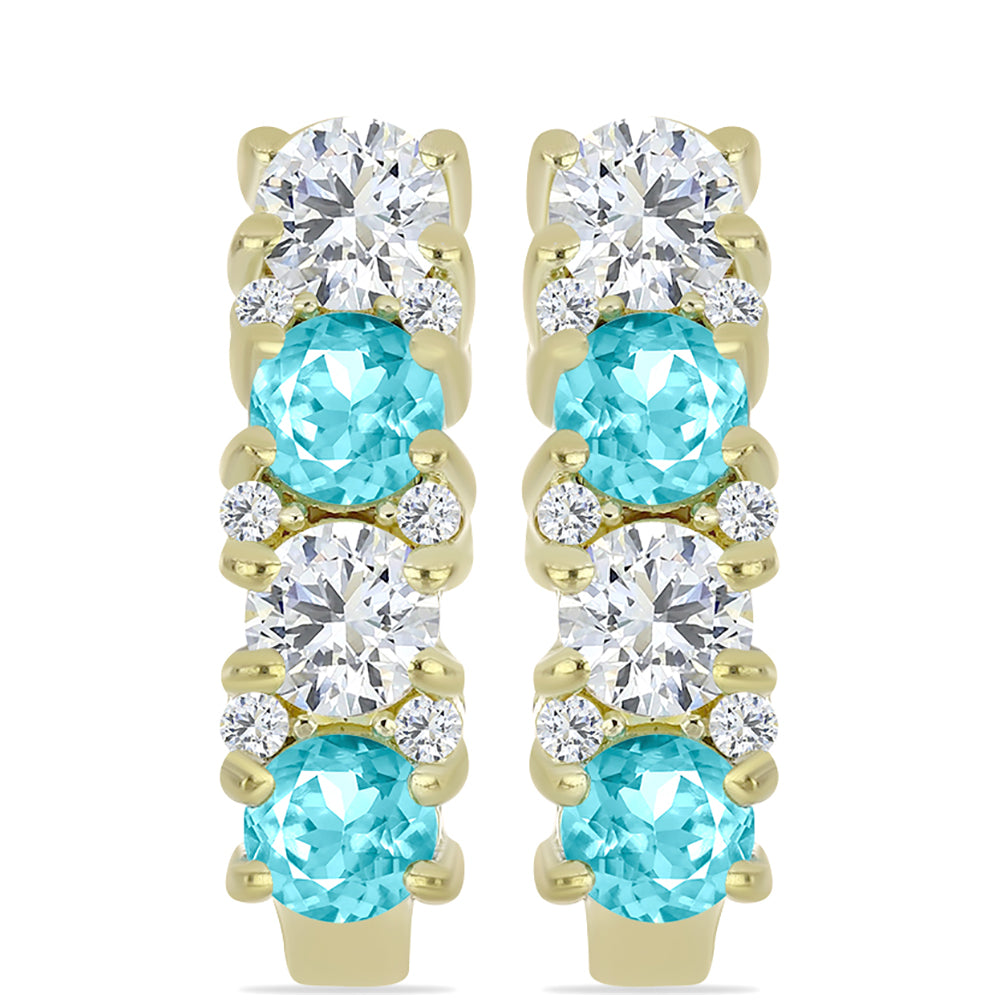 Pozlacené Stříbro 925/1000 - Náušnice s Paraiba Křemenem a Bílým Topazem - Karátové číslo: 2.29. přibližná hmotnost: 5.07 gramů 1 