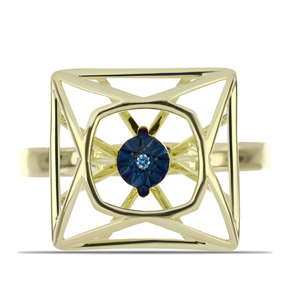 Pozlacené Stříbro 925/1000 - Prsten s Modrým tančícím diamantem - Karátové číslo: 0.01. přibližná hmotnost: 3.76 gramů 1 