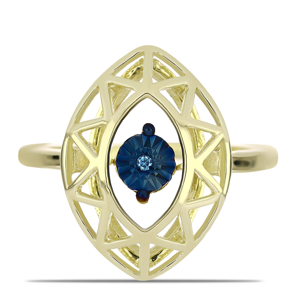 Pozlacené Stříbro 925/1000 - Prsten s Modrým tančícím diamantem - Karátové číslo: 0.01. přibližná hmotnost: 2.4 gramů