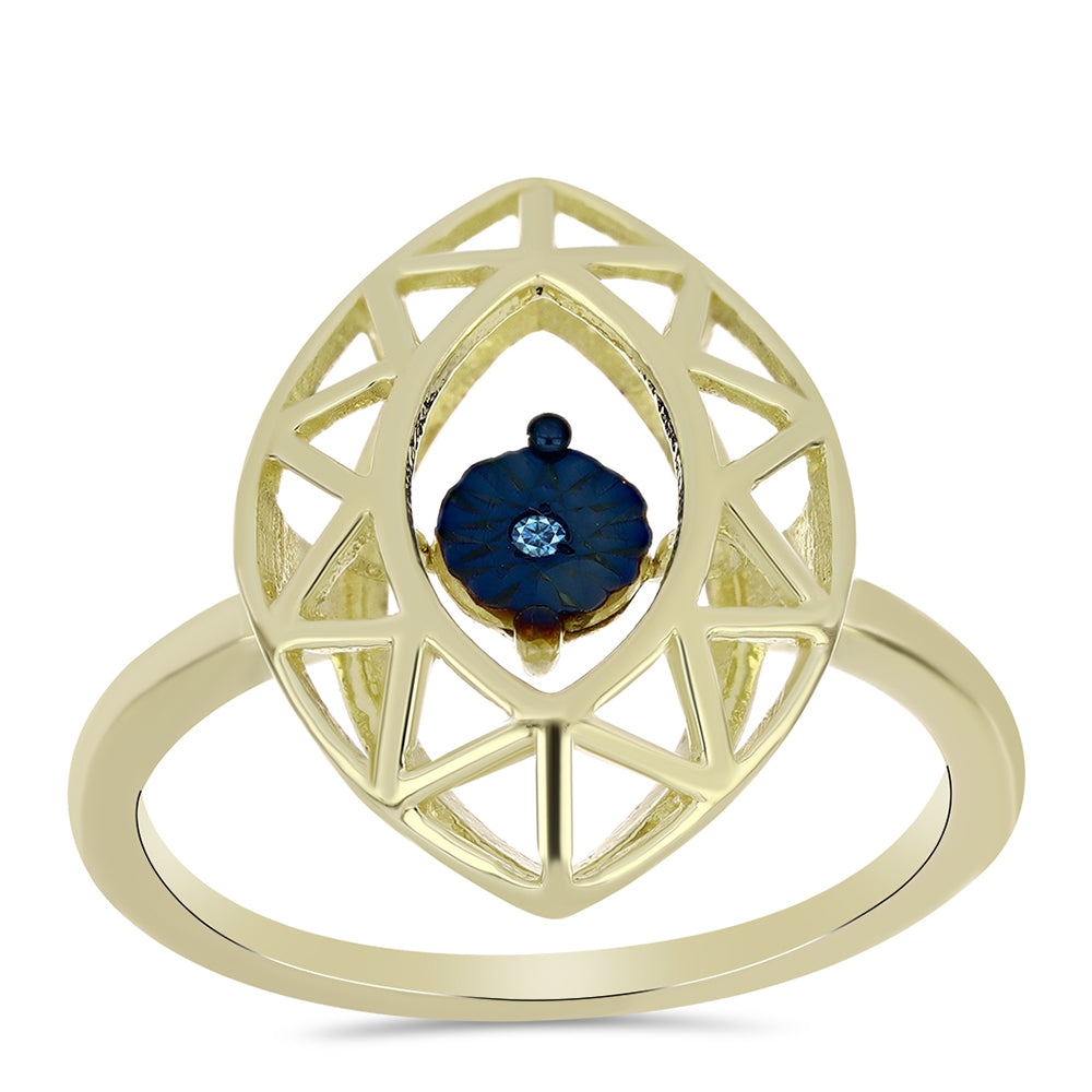 Pozlacené Stříbro 925/1000 - Prsten s Modrým tančícím diamantem - Karátové číslo: 0.01. přibližná hmotnost: 2.4 gramů