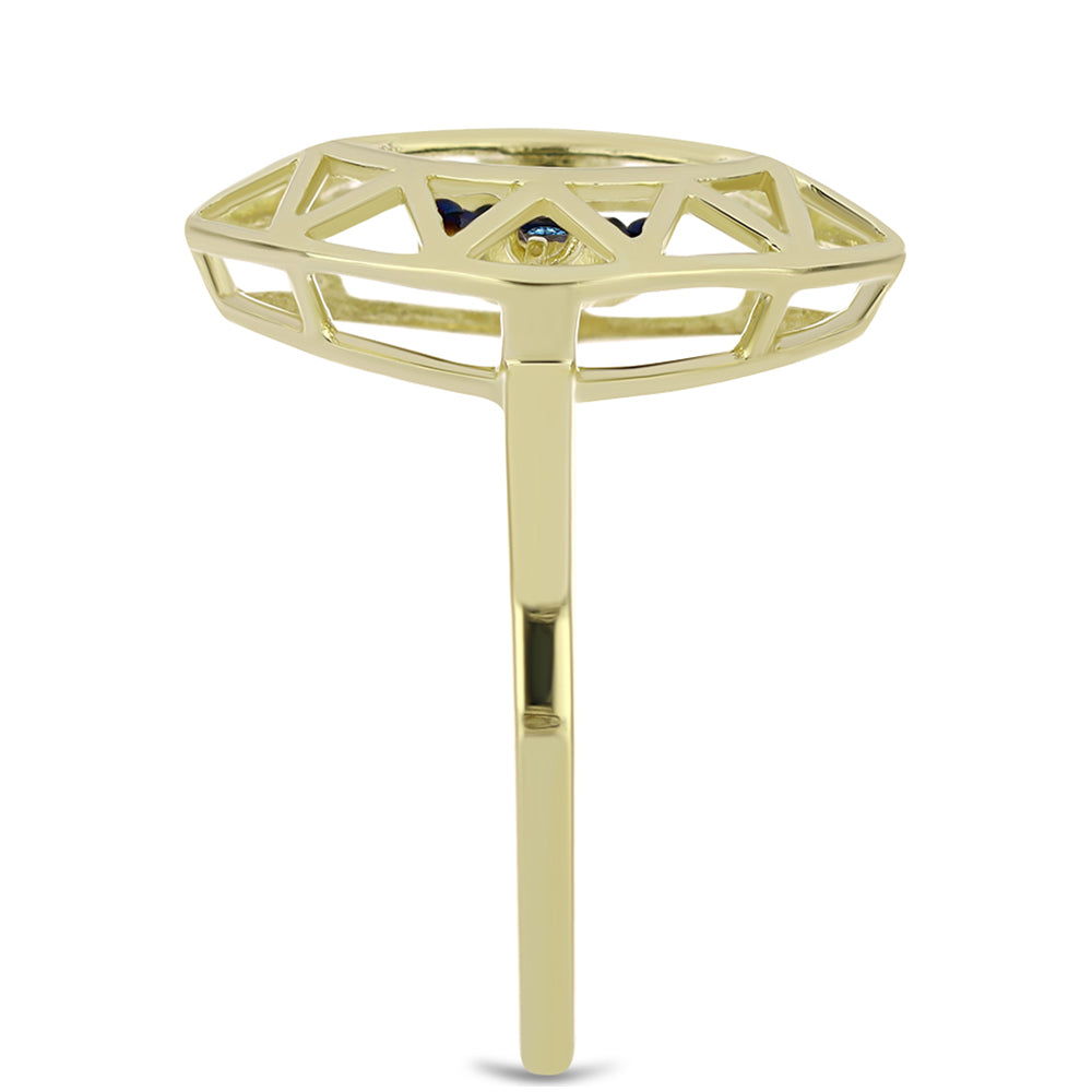 Pozlacené Stříbro 925/1000 - Prsten s Modrým tančícím diamantem - Karátové číslo: 0.01. přibližná hmotnost: 2.4 gramů