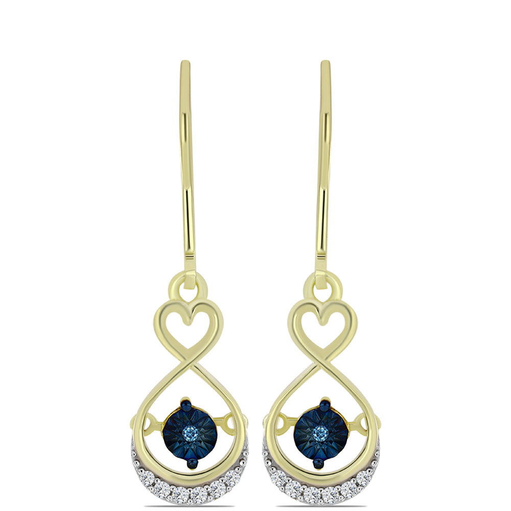 Pozlacené stříbro 925/1000 Náušnice s Modrým tančícím diamantem a Bílým Topazem - Karátové číslo: 0.12. přibližná hmotnost: 2.83 gramů 1 