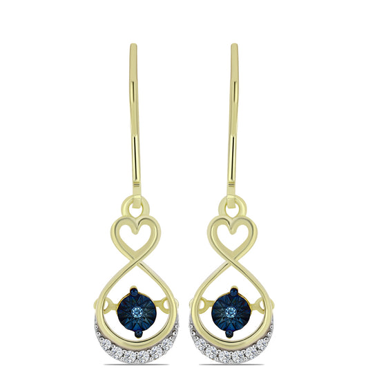 Pozlacené stříbro 925/1000 Náušnice s Modrým tančícím diamantem a Bílým Topazem - Karátové číslo: 0.12. přibližná hmotnost: 2.83 gramů