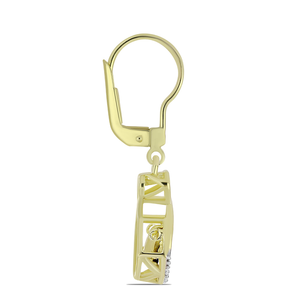 Pozlacené stříbro 925/1000 Náušnice s Modrým tančícím diamantem a Bílým Topazem - Karátové číslo: 0.12. přibližná hmotnost: 2.83 gramů