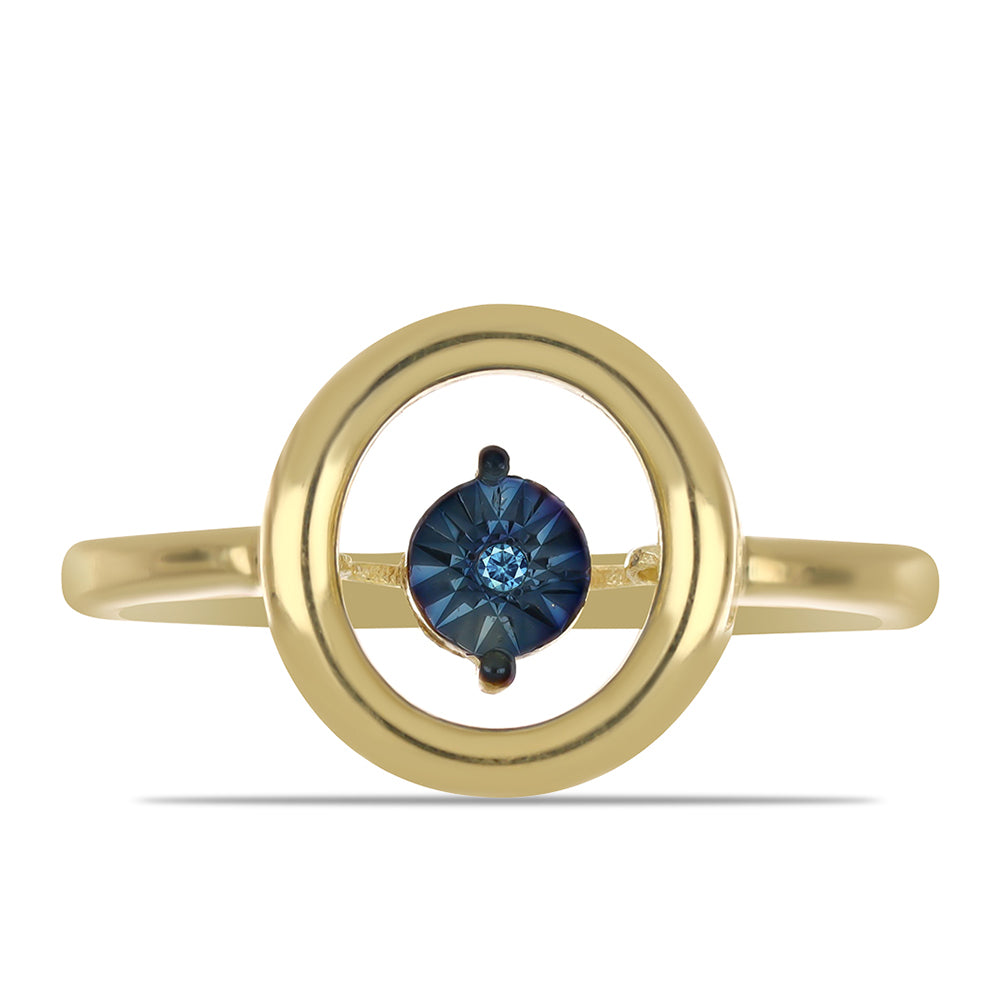 Pozlacené Stříbro 925/1000 - Prsten s Modrým tančícím diamantem - Karátové číslo: 0.01. přibližná hmotnost: 2.34 gramů