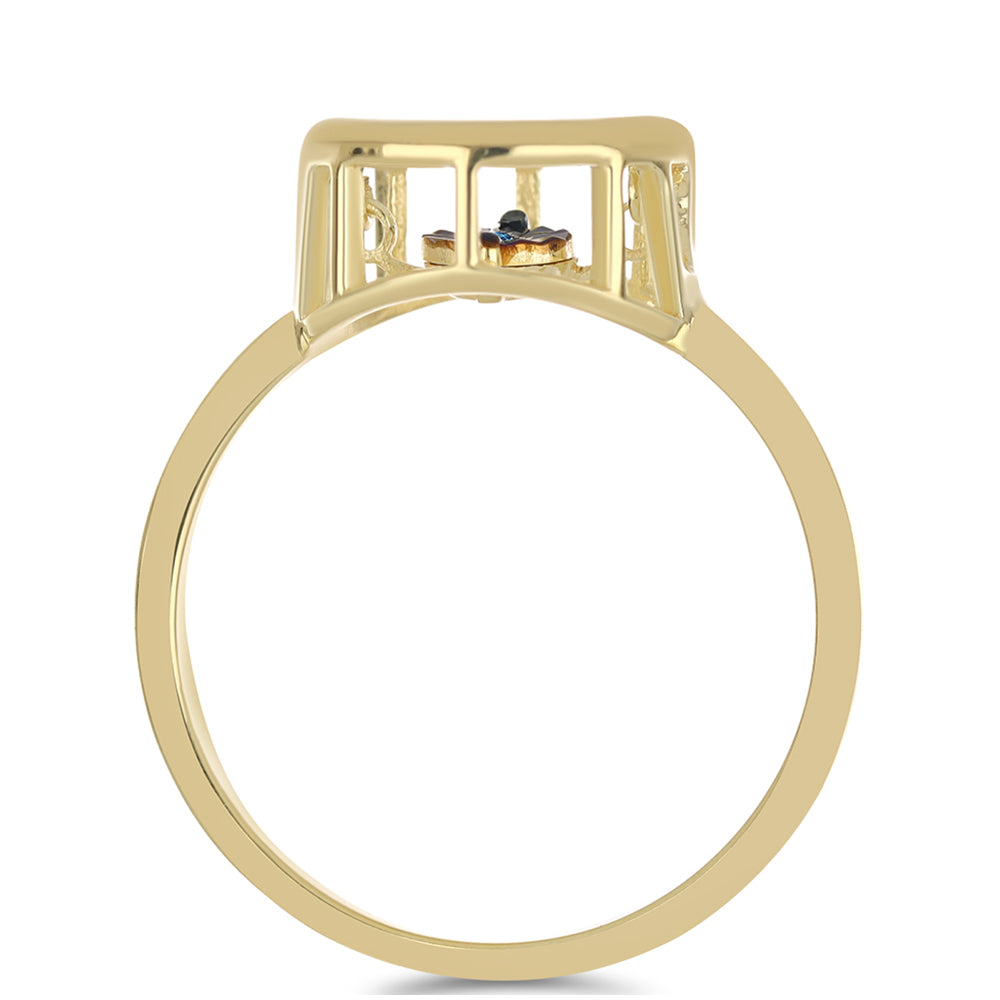 Pozlacené Stříbro 925/1000 - Prsten s Modrým tančícím diamantem - Karátové číslo: 0.01. přibližná hmotnost: 2.34 gramů