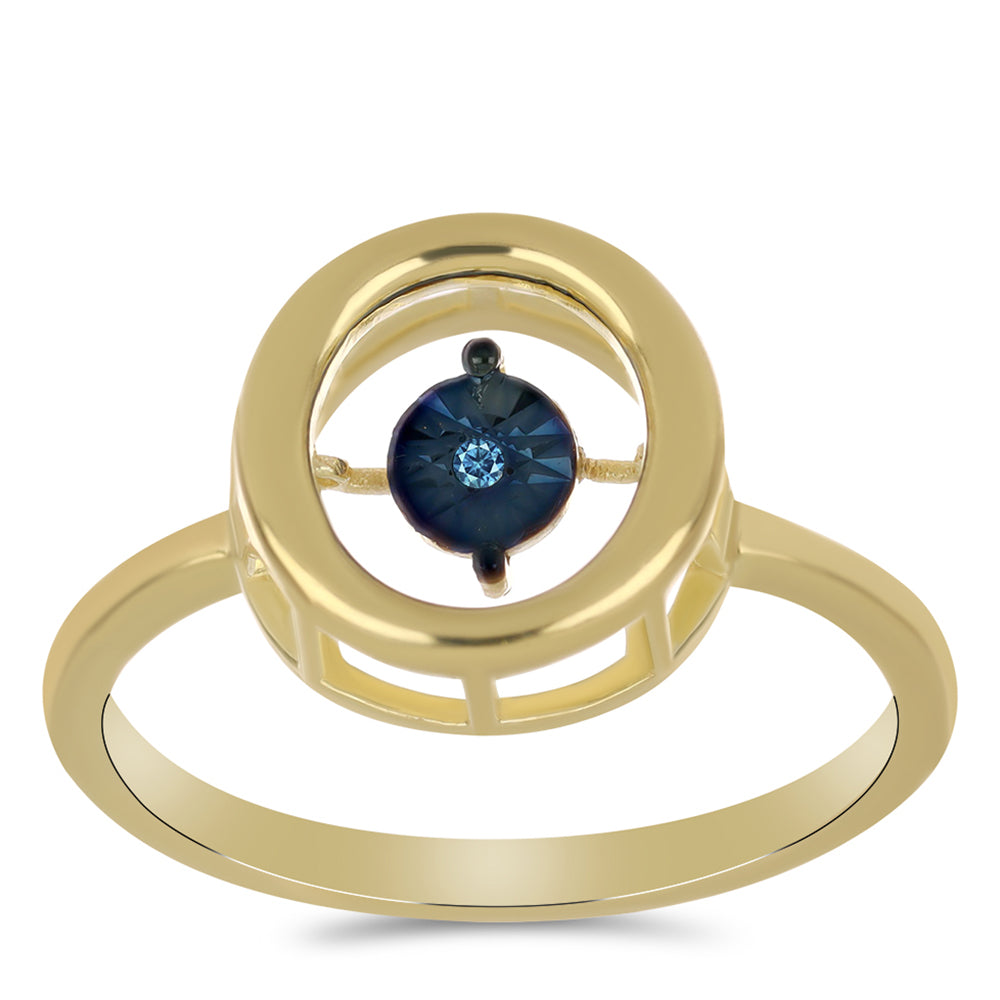 Pozlacené Stříbro 925/1000 - Prsten s Modrým tančícím diamantem - Karátové číslo: 0.01. přibližná hmotnost: 2.34 gramů