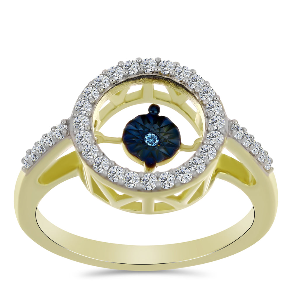 Pozlacené Stříbro 925/1000 - Prsten s Modrým tančícím diamantem a Bílým Topazem - Karátové číslo: 0.31. přibližná hmotnost: 3.05 gramů 3 