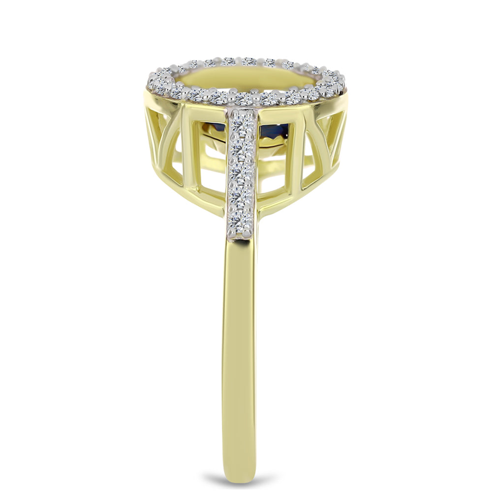 Pozlacené Stříbro 925/1000 - Prsten s Modrým tančícím diamantem a Bílým Topazem - Karátové číslo: 0.31. přibližná hmotnost: 3.05 gramů