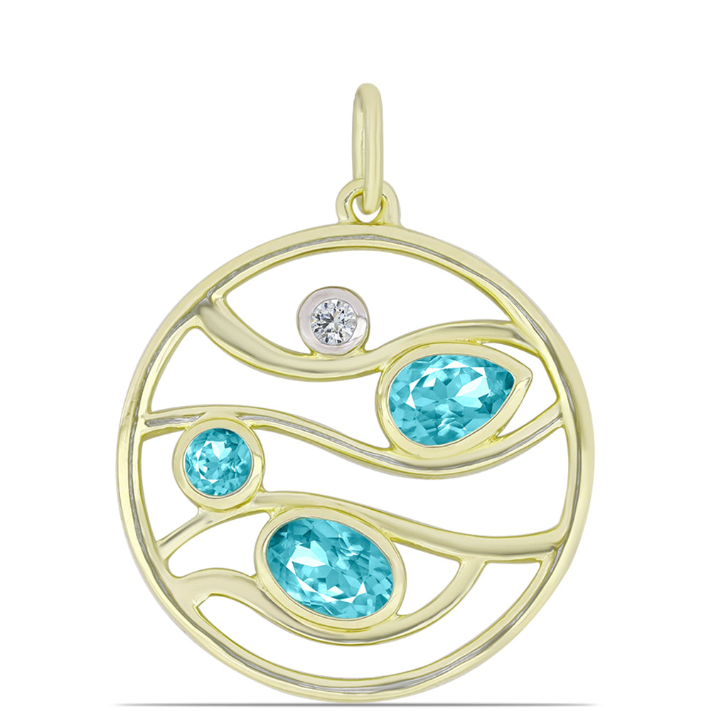 Pozlacené Stříbro 925/1000 - Přívěsek s Paraiba Křemenem a Bílým Topazem - Karátové číslo: 0.89. přibližná hmotnost: 3.01 gramů