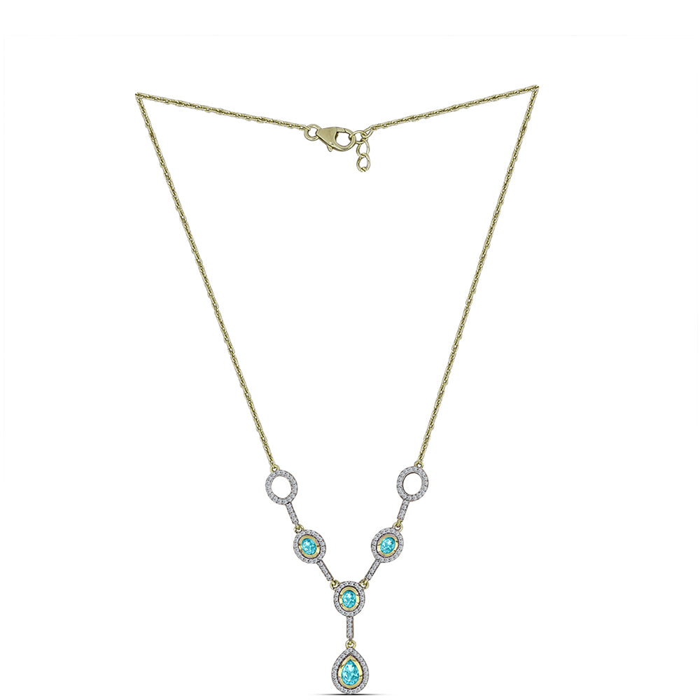 Pozlacené Stříbro 925/1000 - Náhrdelník s Paraiba Křemenem a Bílým Topazem - Karátové číslo: 1.64. přibližná hmotnost: 6.57 gramů 1 