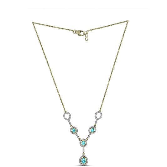 Pozlacené Stříbro 925/1000 - Náhrdelník s Paraiba Křemenem a Bílým Topazem - Karátové číslo: 1.64. přibližná hmotnost: 6.57 gramů