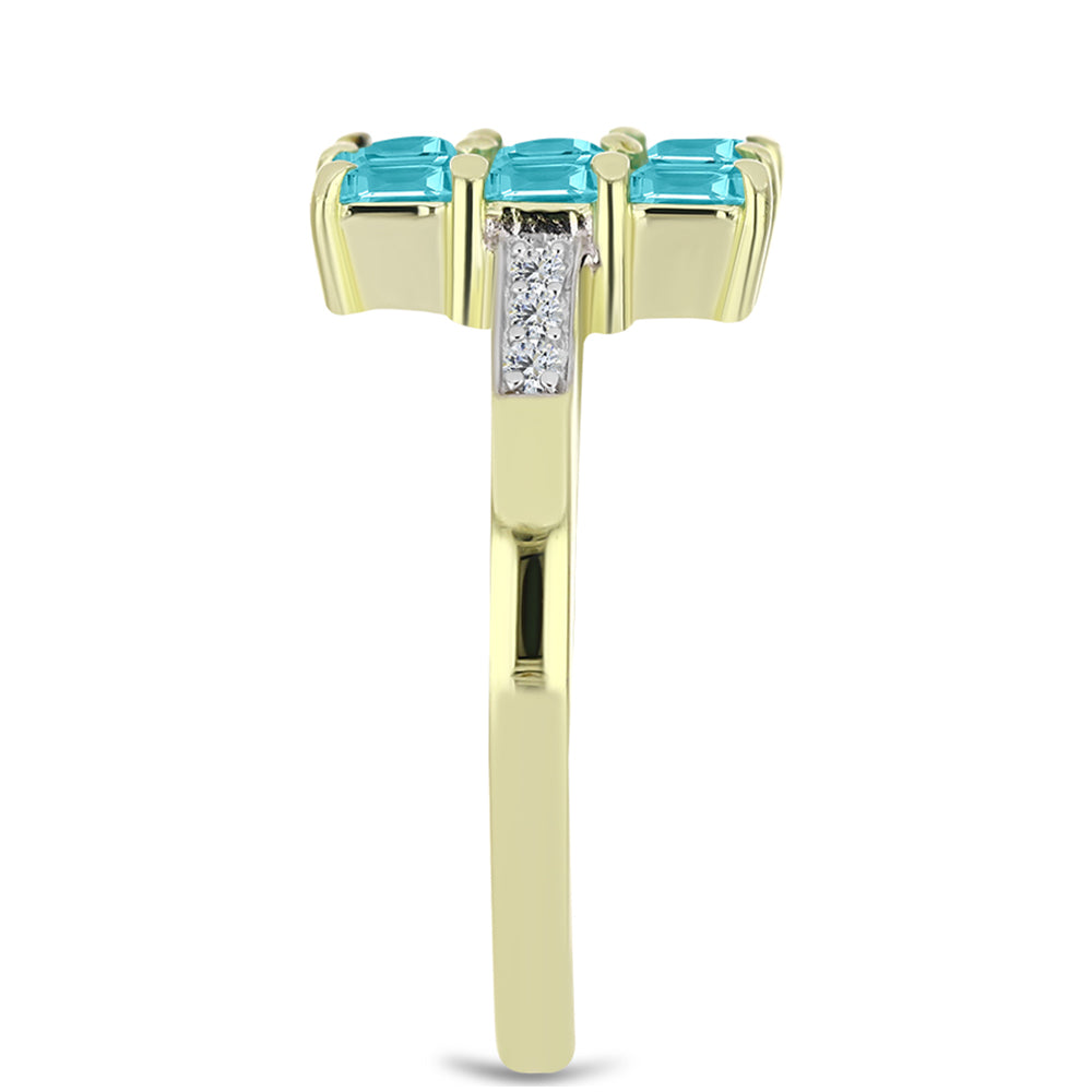 Pozlacené Stříbro 925/1000 - Prsten s Paraiba Křemenem a Bílým Topazem - Karátové číslo: 1.23. přibližná hmotnost: 3.25 gramů 4 