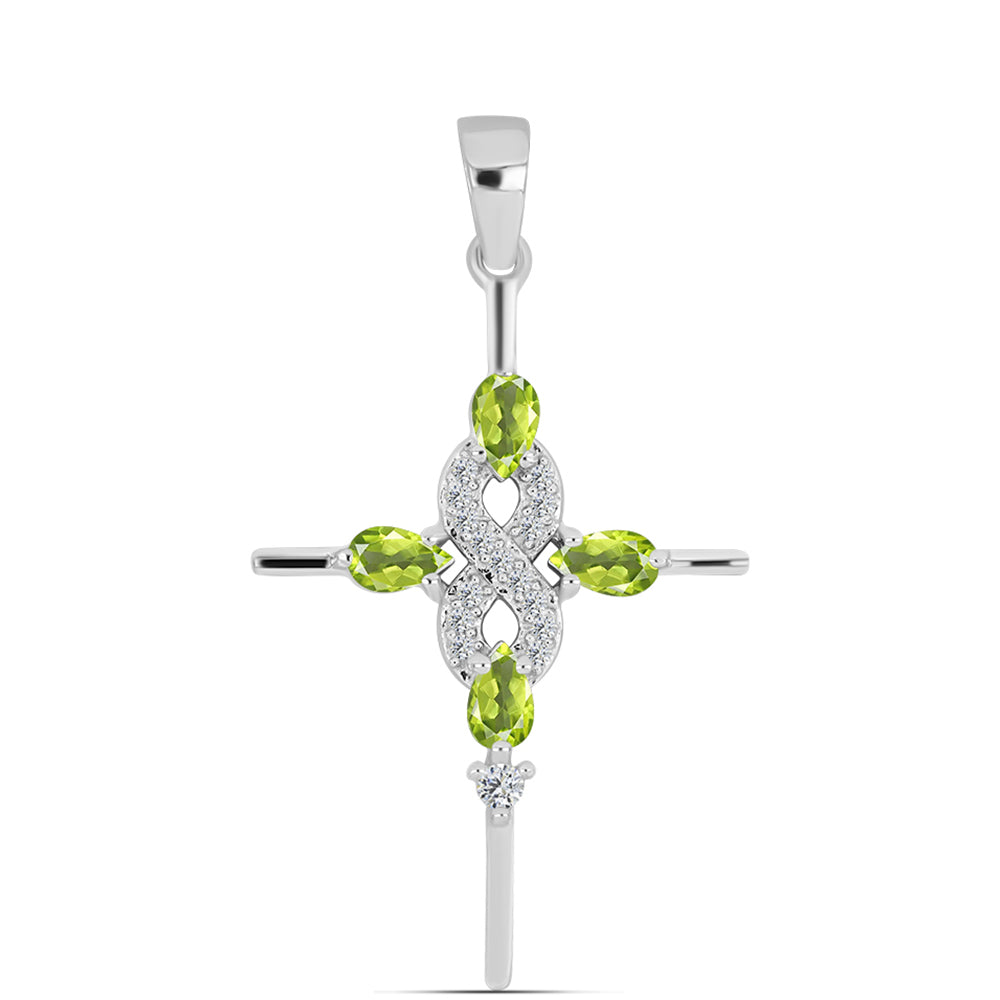 Stříbro 925/1000 - Přívěsek s Čchang-pajským Peridotem a Bílým Topazem - Karátové číslo: 1. přibližná hmotnost: 2.44 gramů 1 