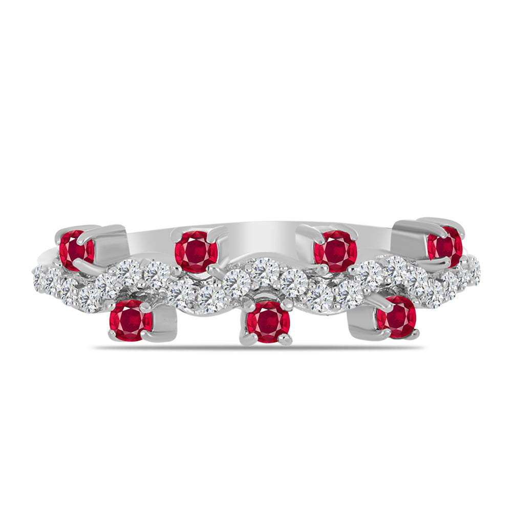 Stříbro 925/1000 - Prsten s Madagaskarským Rubínem a Bílým Topazem - Karátové číslo: 0.6. přibližná hmotnost: 2.21 gramů