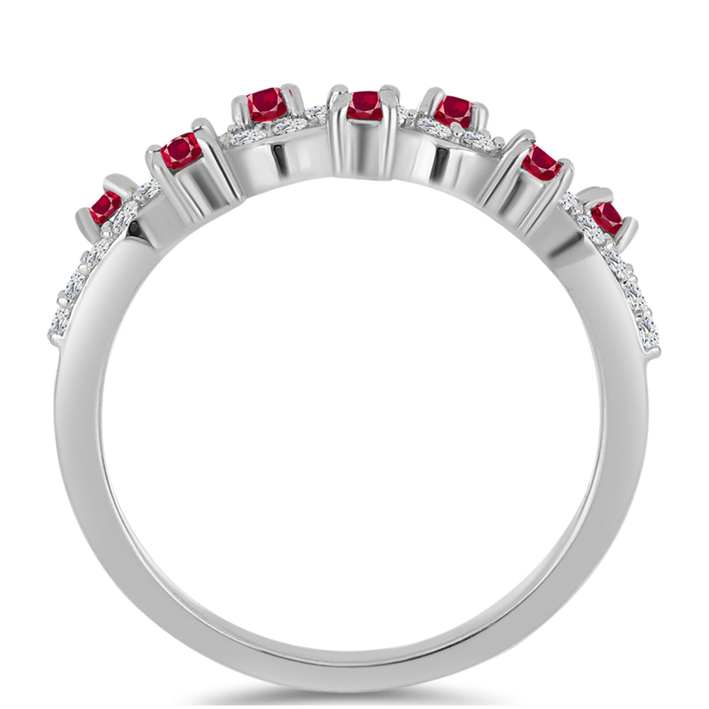 Stříbro 925/1000 - Prsten s Madagaskarským Rubínem a Bílým Topazem - Karátové číslo: 0.6. přibližná hmotnost: 2.21 gramů