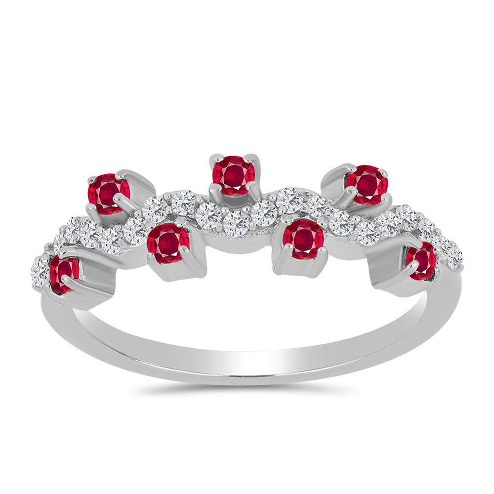 Stříbro 925/1000 - Prsten s Madagaskarským Rubínem a Bílým Topazem - Karátové číslo: 0.6. přibližná hmotnost: 2.21 gramů 3 