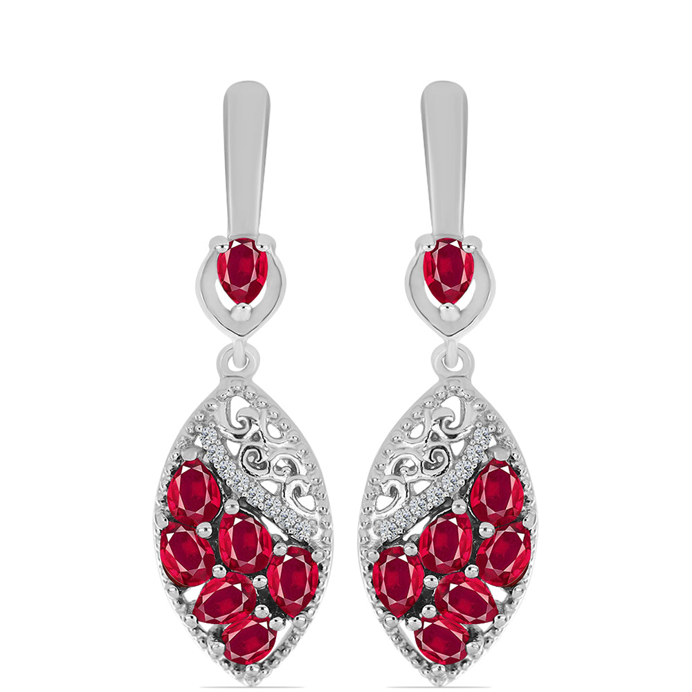 Stříbro 925/1000 - Náušnice s Madagaskarským Rubínem a Bílým Topazem - Karátové číslo: 3.29. přibližná hmotnost: 6.34 gramů 1 