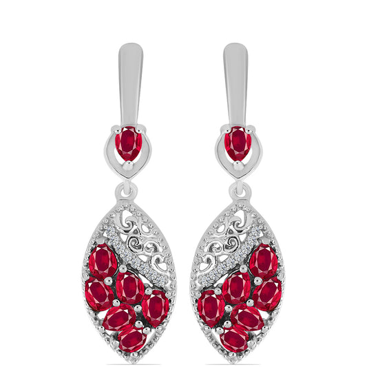 Stříbrné Náušnice s Madagaskarským Rubínem a Bílým Topazem