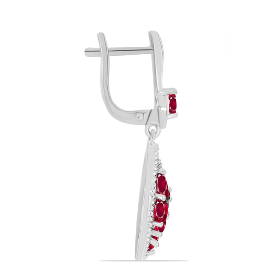 Stříbrné Náušnice s Madagaskarským Rubínem a Bílým Topazem