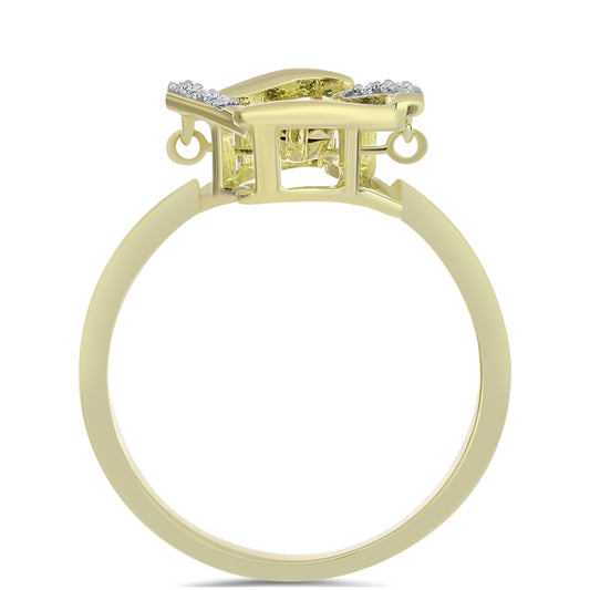 Pozlacené Stříbro 925/1000 - Prsten s Modrým tančícím diamantem a Bílým Topazem - Karátové číslo: 0.06. přibližná hmotnost: 2.31 gramů