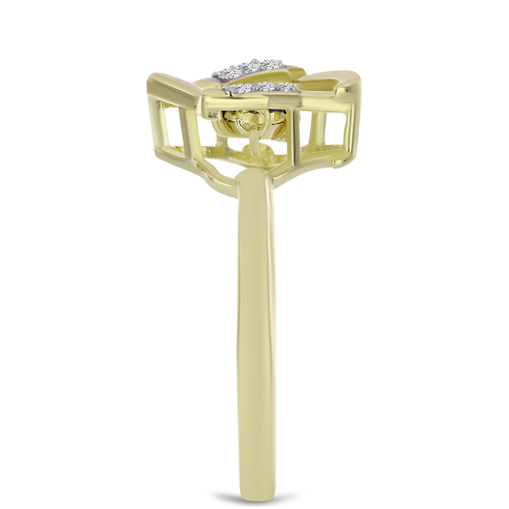 Pozlacené Stříbro 925/1000 - Prsten s Modrým tančícím diamantem a Bílým Topazem - Karátové číslo: 0.06. přibližná hmotnost: 2.31 gramů