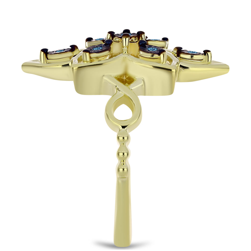 Pozlacený Stříbrný Prsten s Modrým tančícím diamantem