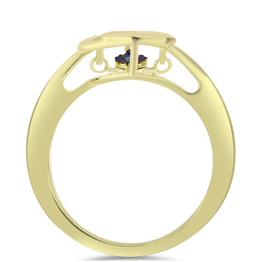 Pozlacené Stříbro 925/1000 - Prsten s Modrým tančícím diamantem - Karátové číslo: 0.01. přibližná hmotnost: 3.19 gramů 2 