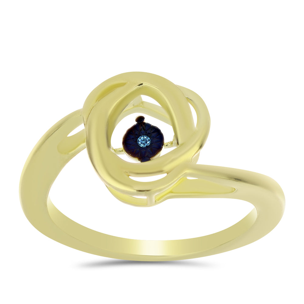 Pozlacené Stříbro 925/1000 - Prsten s Modrým tančícím diamantem - Karátové číslo: 0.01. přibližná hmotnost: 3.19 gramů