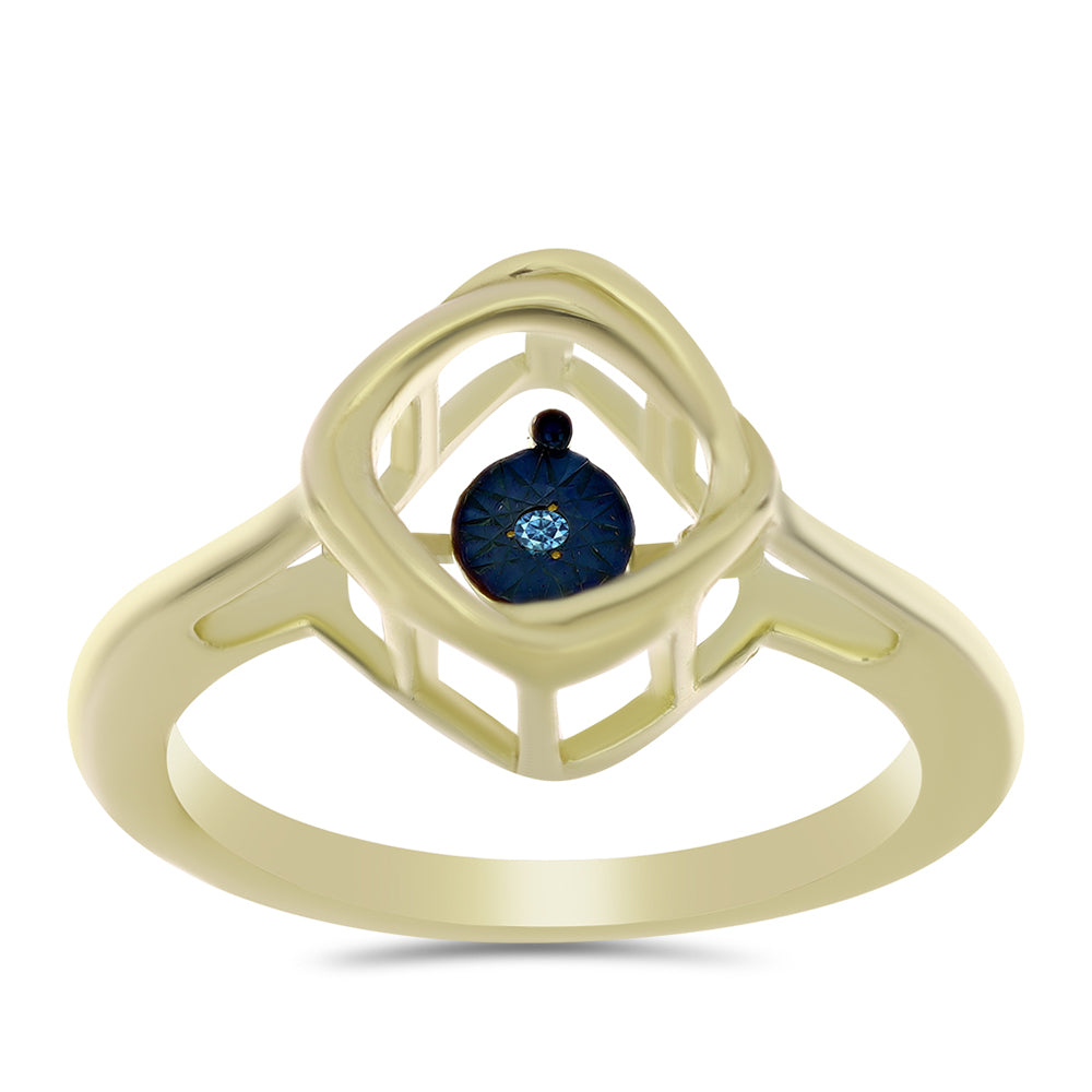 Pozlacené Stříbro 925/1000 - Prsten s Modrým tančícím diamantem - Karátové číslo: 0.01. přibližná hmotnost: 3.24 gramů