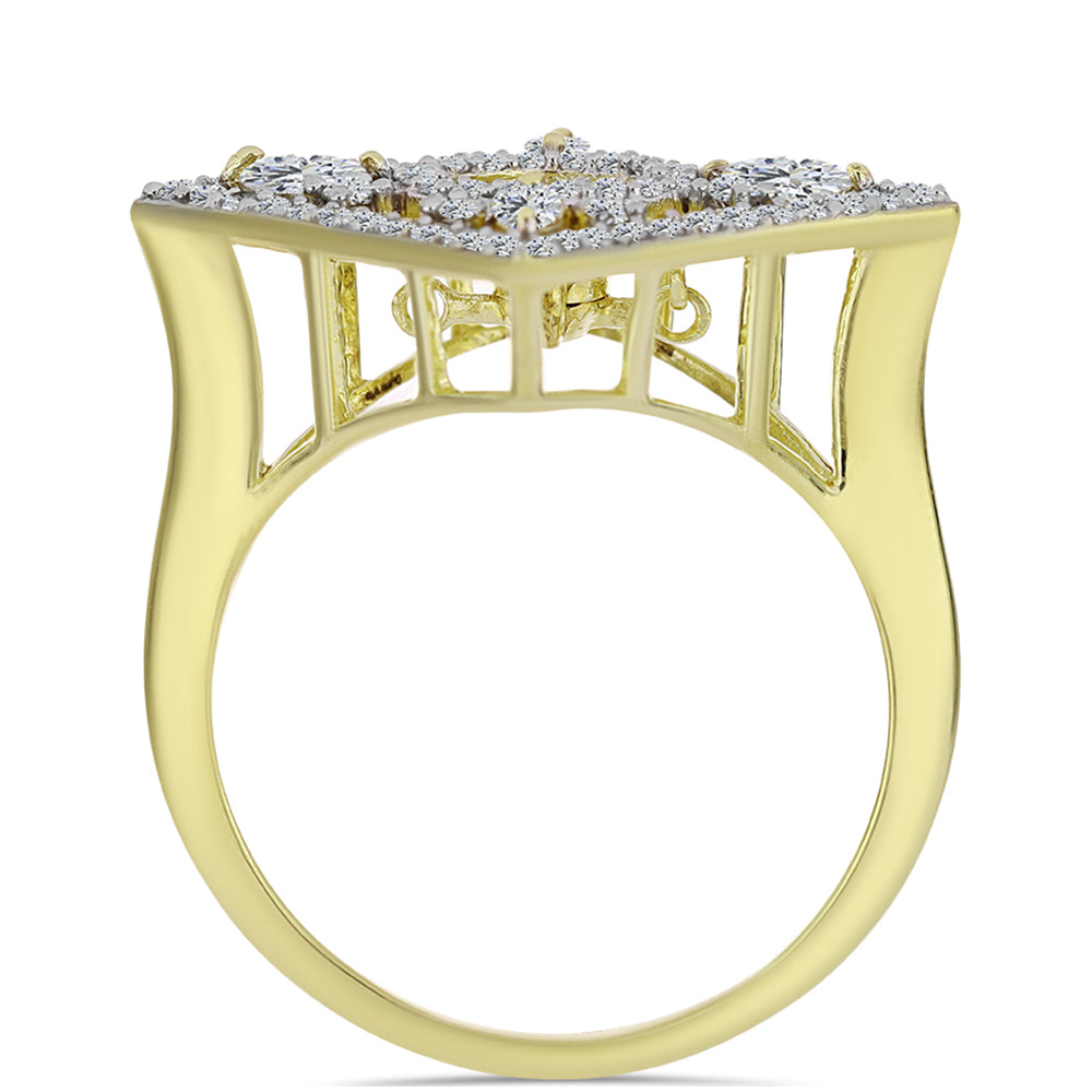 Pozlacené Stříbro 925/1000 - Prsten s Modrým tančícím diamantem a Bílým Topazem - Karátové číslo: 1.02. přibližná hmotnost: 5 gramů 2 