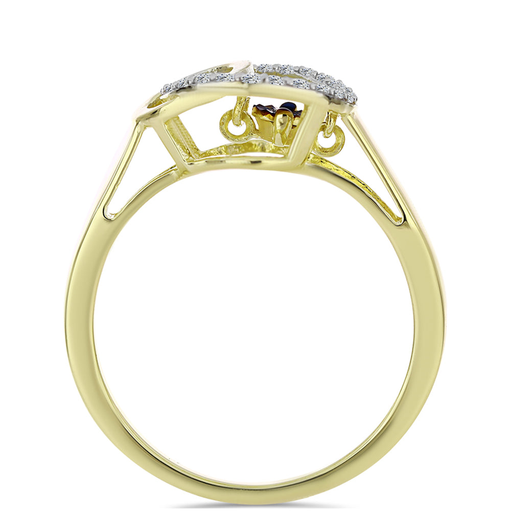 Pozlacené Stříbro 925/1000 - Prsten s Modrým tančícím diamantem a Bílým Topazem - Karátové číslo: 0.21. přibližná hmotnost: 2.81 gramů