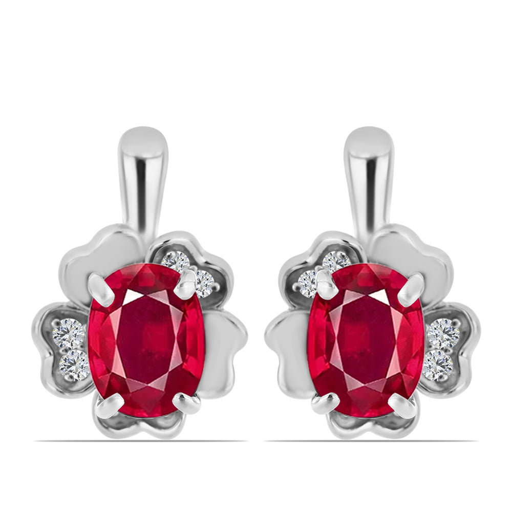 Stříbro 925/1000 - Náušnice s Madagaskarským Rubínem a Bílým Topazem - Karátové číslo: 3.78. přibližná hmotnost: 5.05 gramů 1 