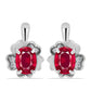 Stříbro 925/1000 - Náušnice s Madagaskarským Rubínem a Bílým Topazem - Karátové číslo: 3.78. přibližná hmotnost: 5.05 gramů