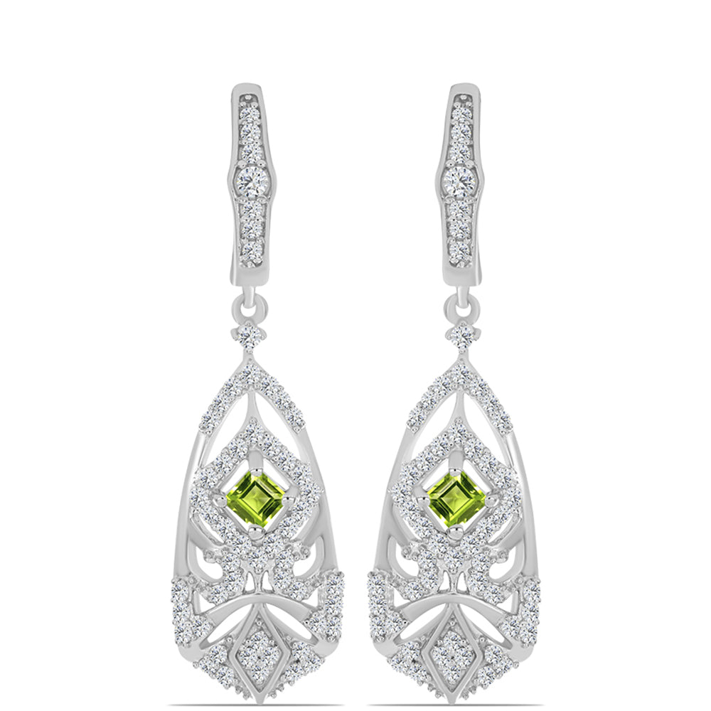 Stříbrné Náušnice s Čchang-pajským Peridotem a Bílým Topazem 1 
