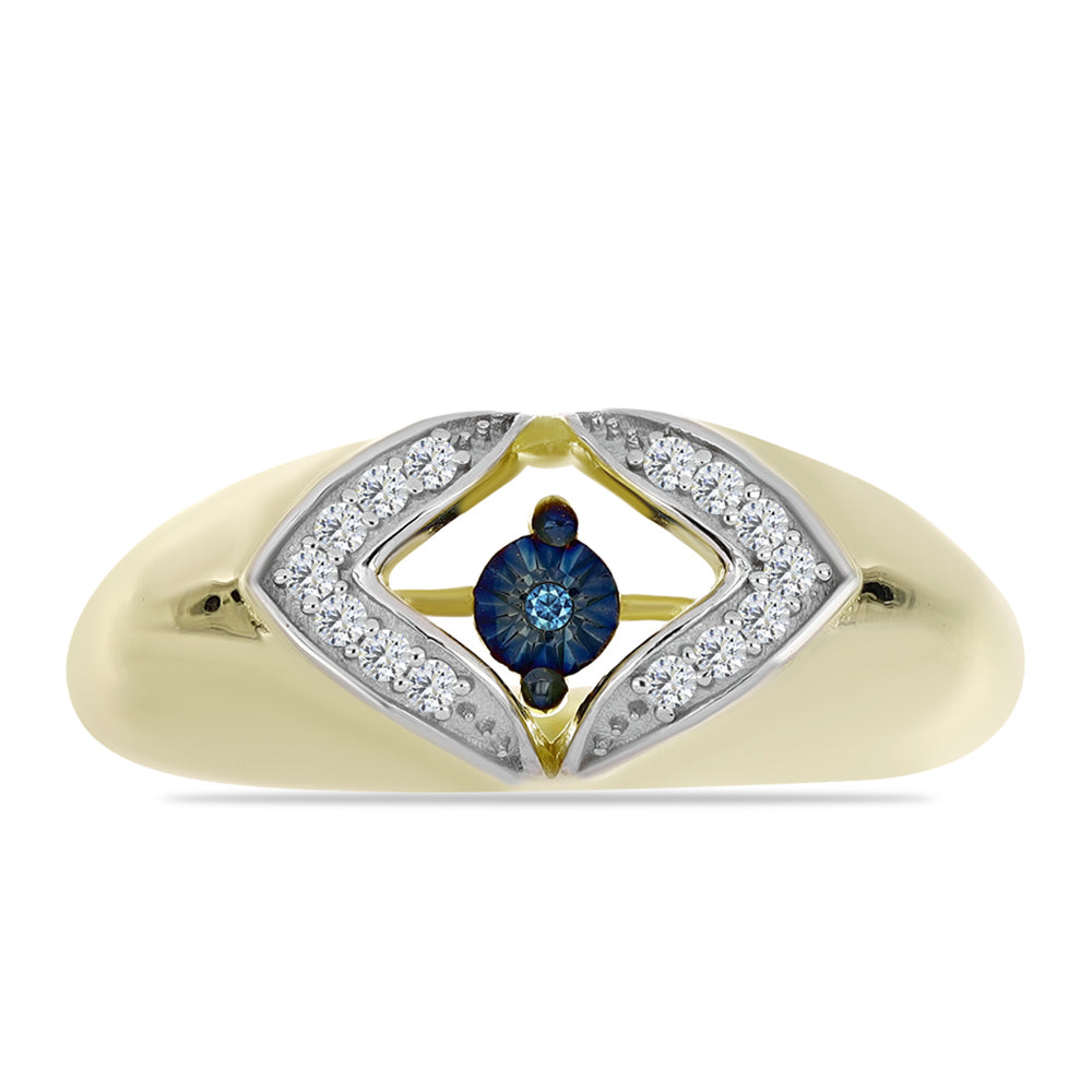 Pozlacené Stříbro 925/1000 - Prsten s Modrým tančícím diamantem a Bílým Topazem - Karátové číslo: 0.13. přibližná hmotnost: 5.02 gramů 1 