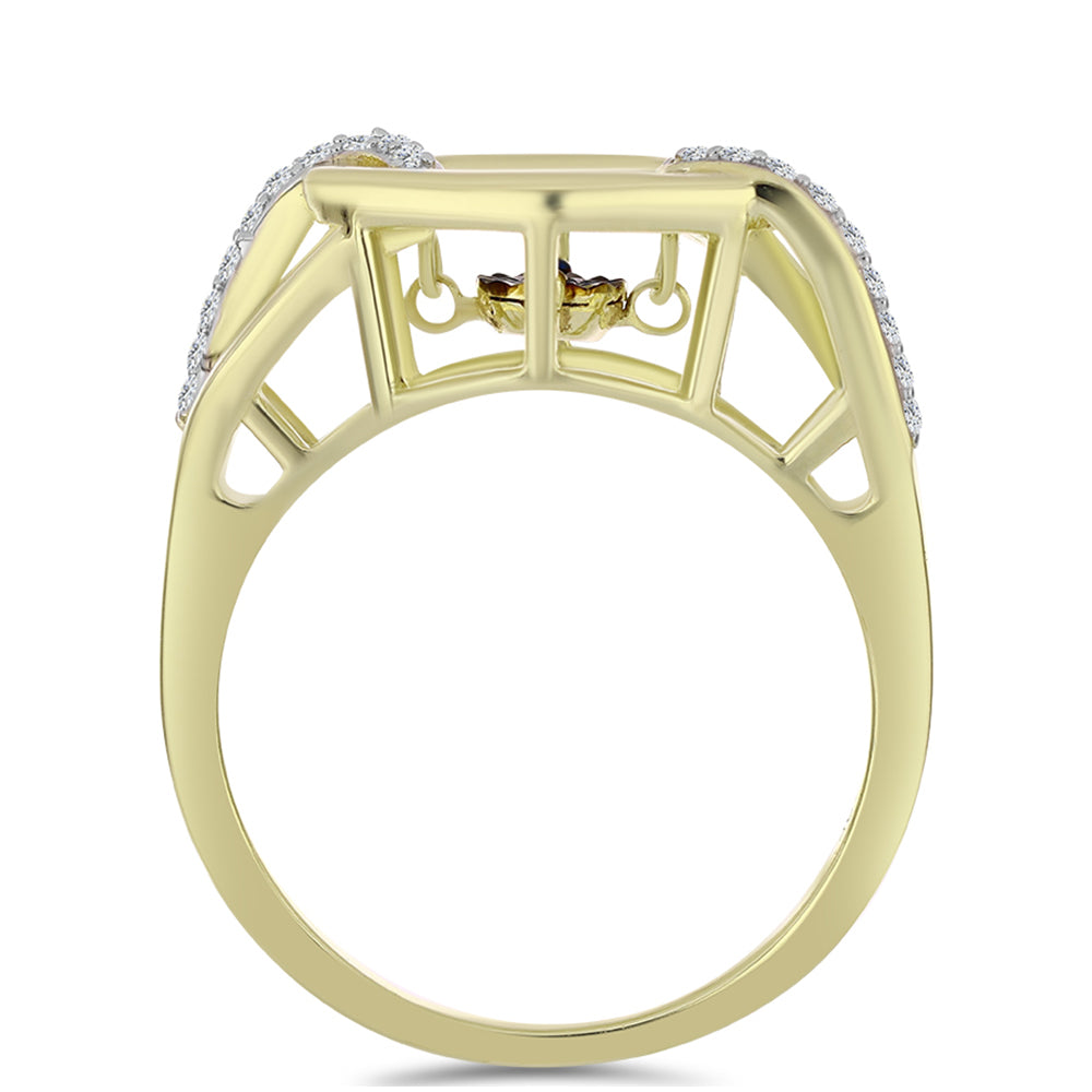 Pozlacené Stříbro 925/1000 - Prsten s Modrým tančícím diamantem a Bílým Topazem - Karátové číslo: 0.18. přibližná hmotnost: 4.55 gramů