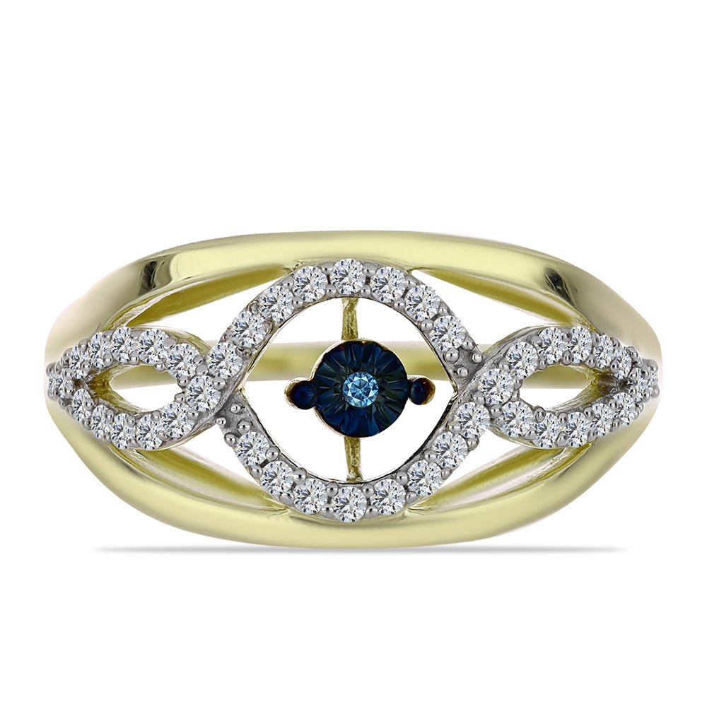 Pozlacený Stříbrný Prsten s Modrým tančícím diamantem a Bílým Topazem 1 